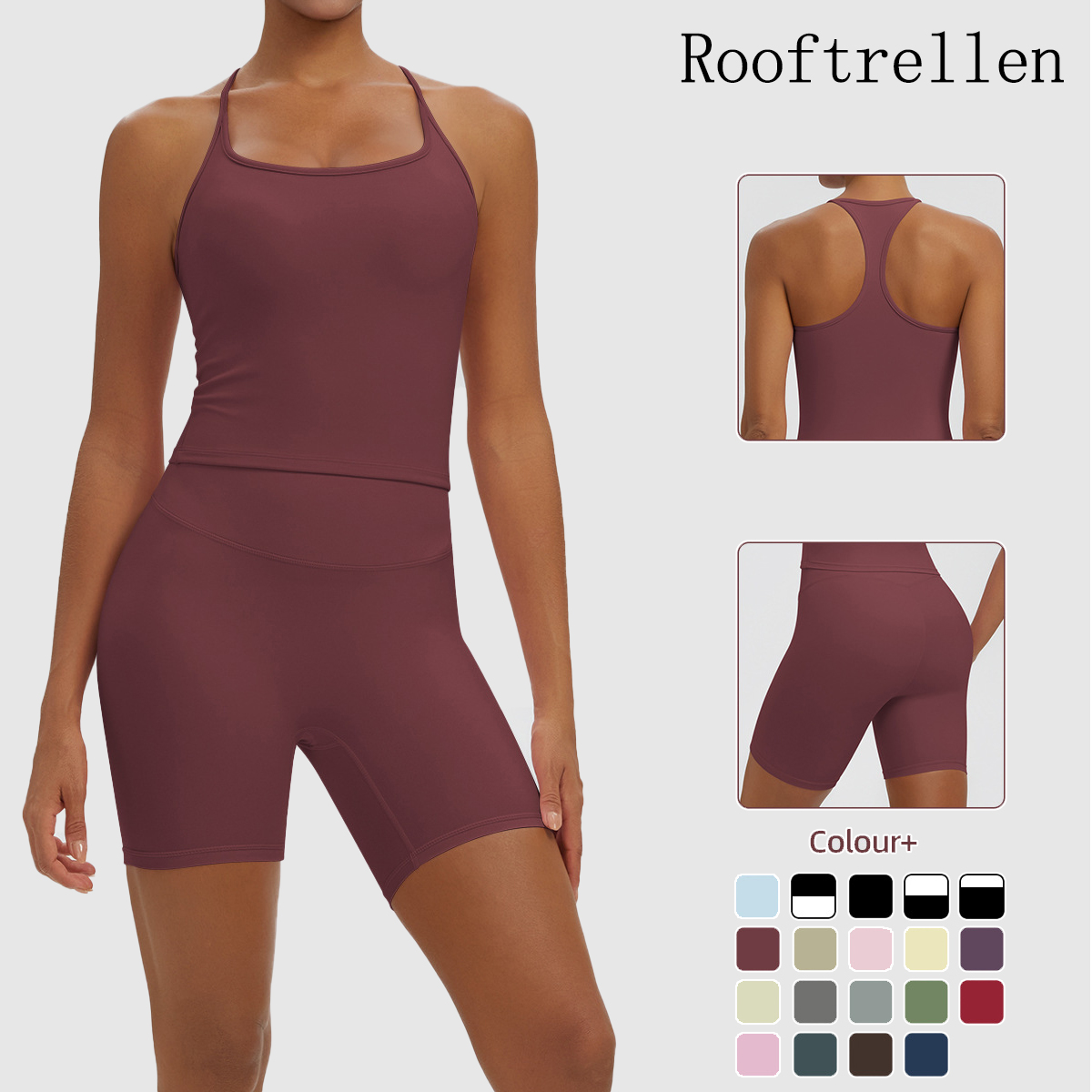 Running Gear Woman - Rooftrellen 2-teiliges sexy einfarbiges Yoga-Set für