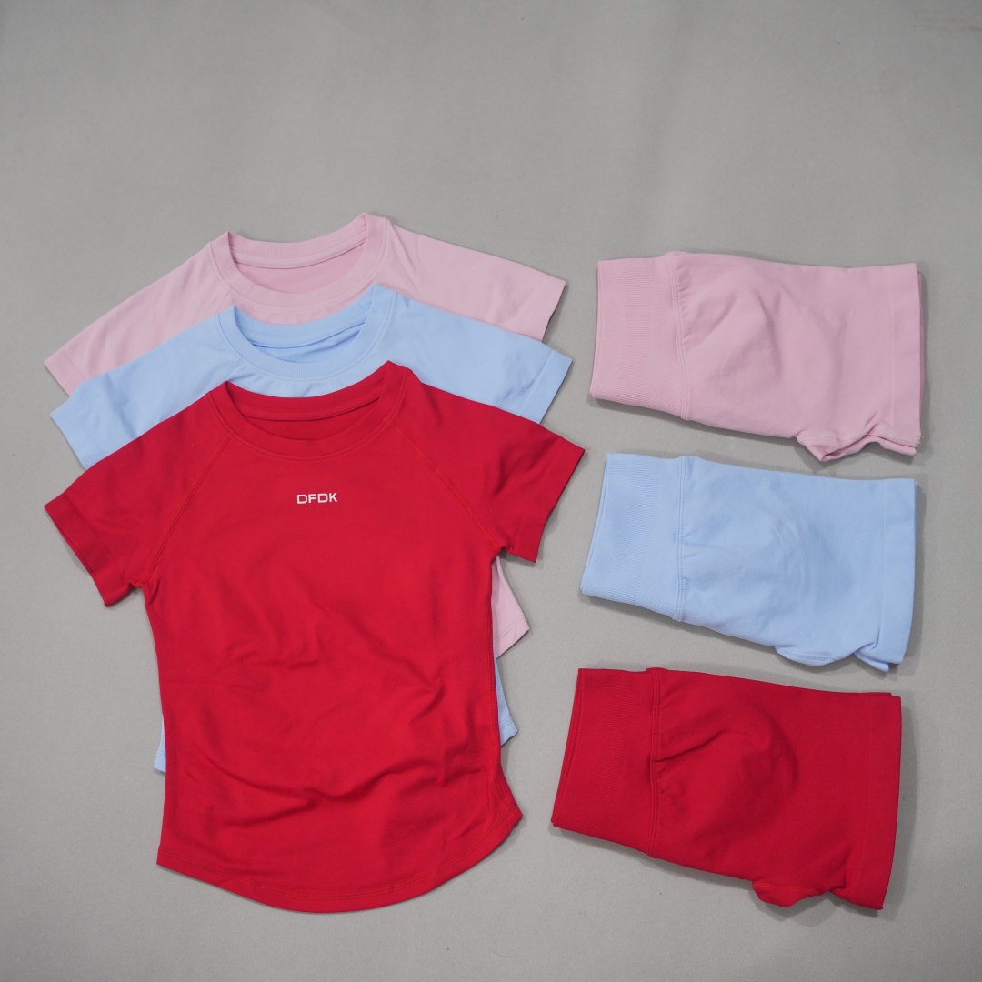 Running Gear Woman - DF Damen 2-teiliges nahtloses Yoga-Set, Kurzarm-Oberteil,